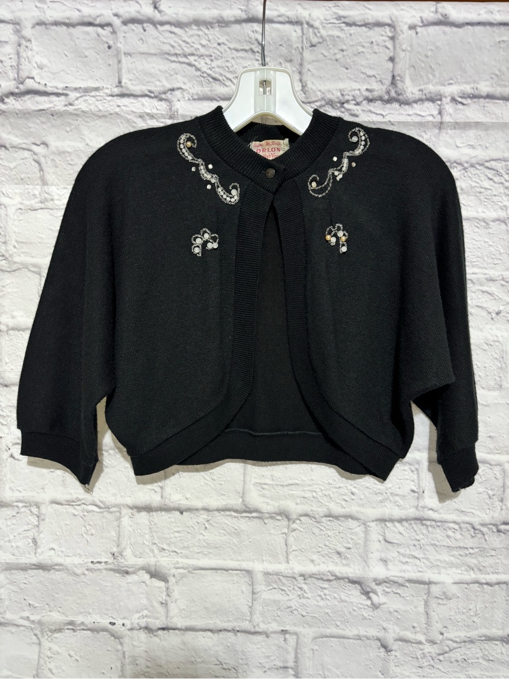 Vintage Black Embellished Cropped Sweater Cardigan